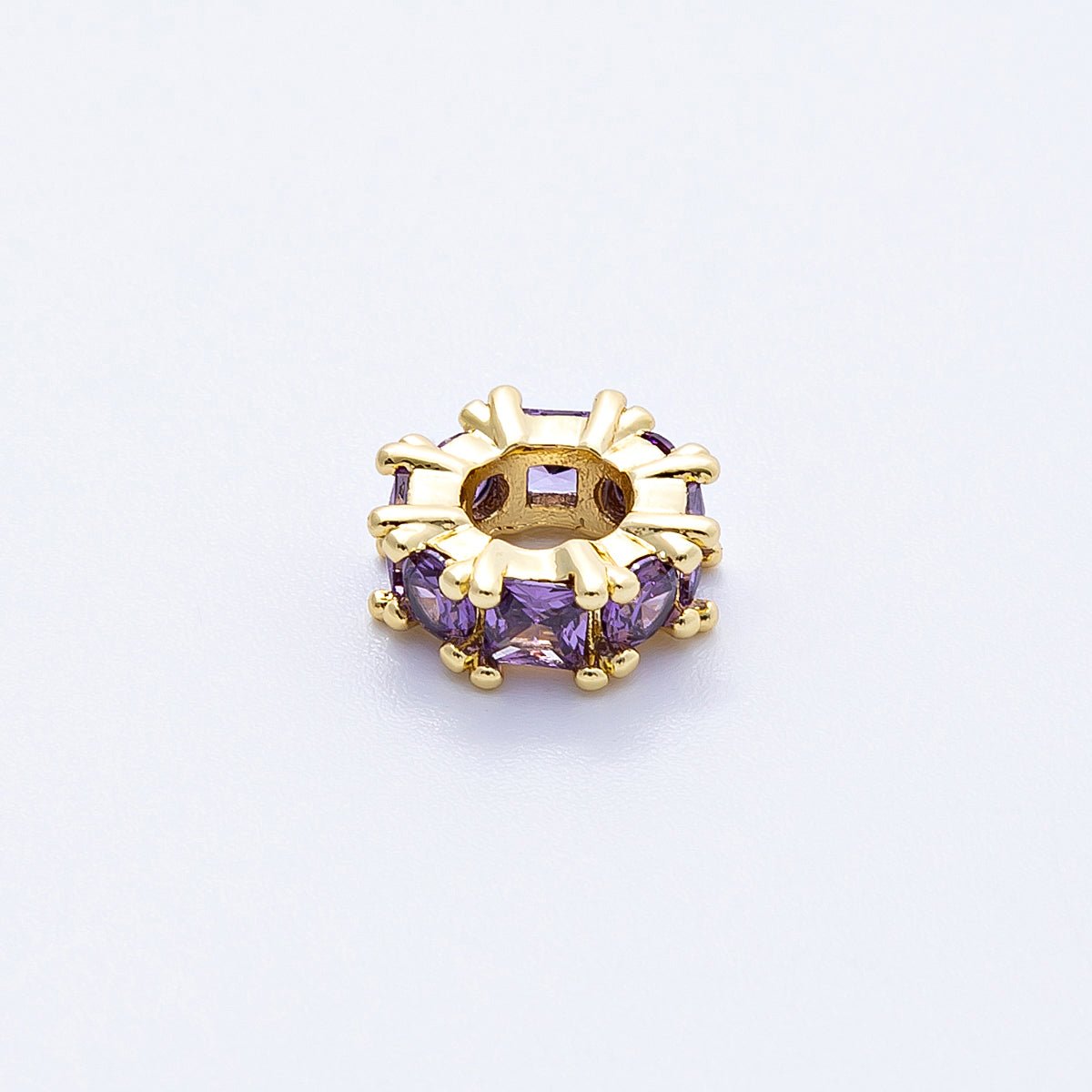 16K Gold Filled 10mm Personalized Baguette Birthstone CZ Rondelle Spacer Set | Beads-00089 - Beads-00100