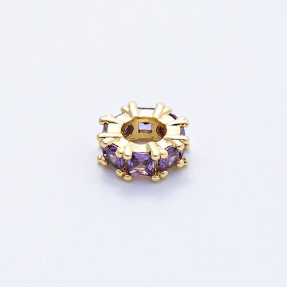 16K Gold Filled 10mm Personalized Baguette Birthstone CZ Rondelle Spacer Set | Beads-00089 - Beads-00100