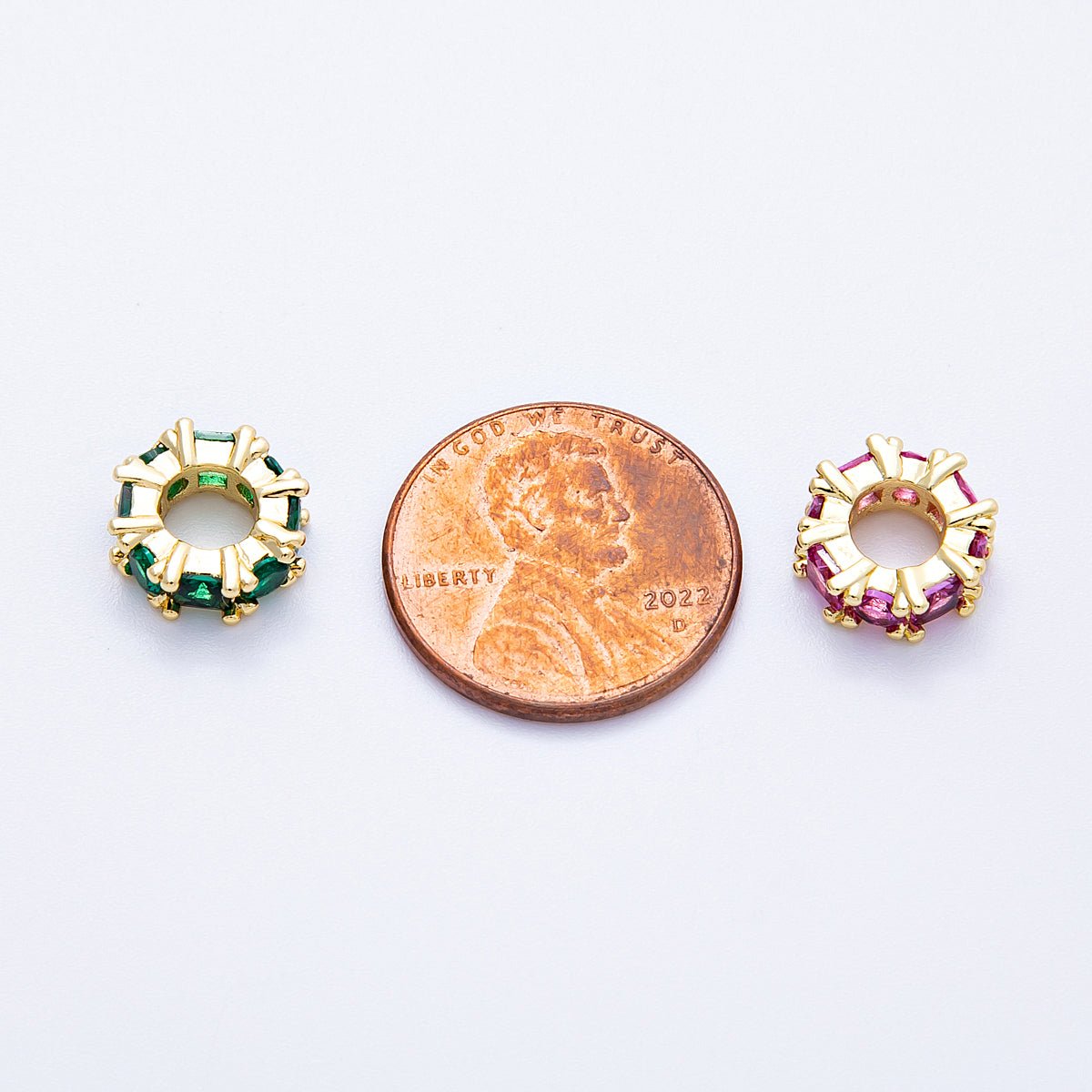 16K Gold Filled 10mm Personalized Baguette Birthstone CZ Rondelle Spacer Set | Beads-00089 - Beads-00100