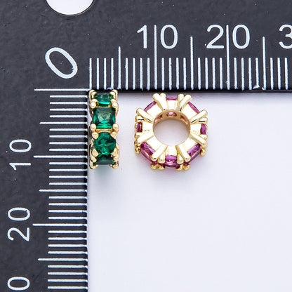 16K Gold Filled 10mm Personalized Baguette Birthstone CZ Rondelle Spacer Set | Beads-00089 - Beads-00100