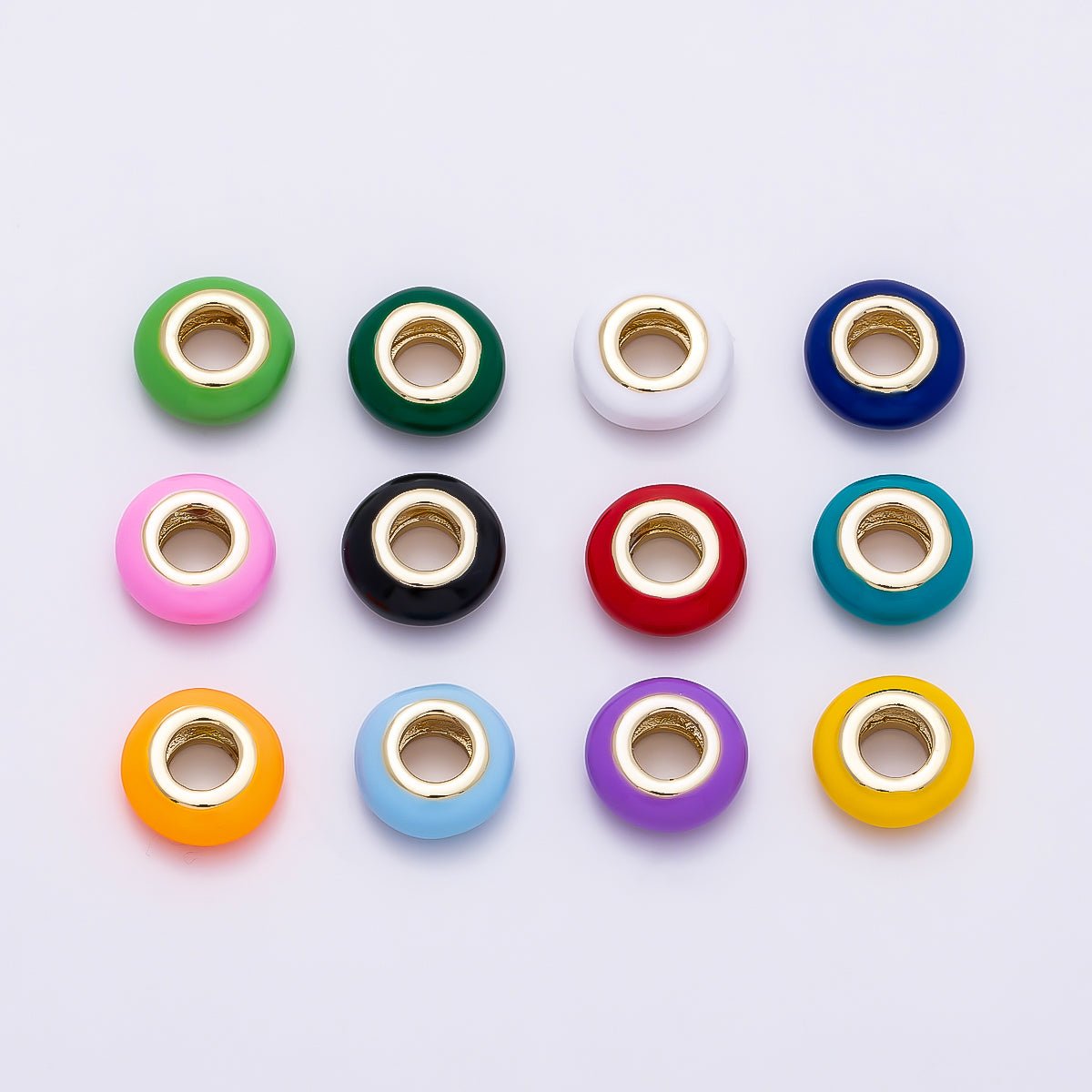 16K Gold Filled 10mm Personalized Birth Month Enamel Rondelle Bead | Beads-00466 ~ Beads-00477