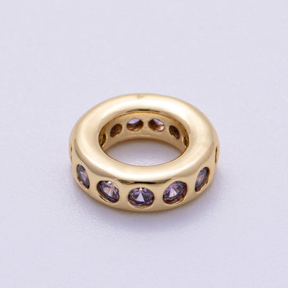 16K Gold Filled 10mm Personalized Round Dotted Birthstone CZ Rondelle Spacer Set | Beads-00248 ~ Beads-00259