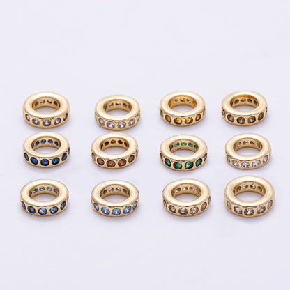 16K Gold Filled 10mm Personalized Round Dotted Birthstone CZ Rondelle Spacer Set | Beads-00248 ~ Beads-00259