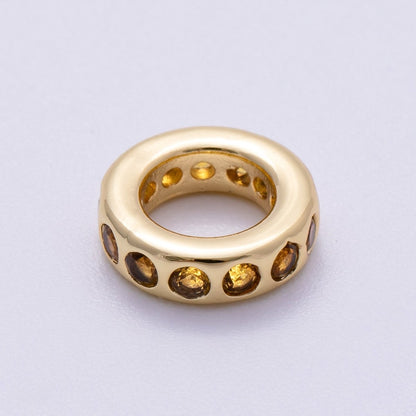 16K Gold Filled 10mm Personalized Round Dotted Birthstone CZ Rondelle Spacer Set | Beads-00248 ~ Beads-00259
