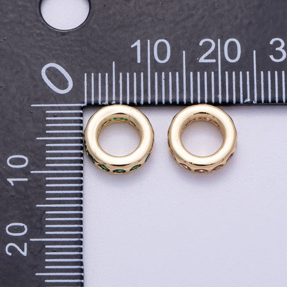 16K Gold Filled 10mm Personalized Round Dotted Birthstone CZ Rondelle Spacer Set | Beads-00248 ~ Beads-00259