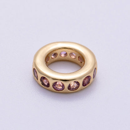 16K Gold Filled 10mm Personalized Round Dotted Birthstone CZ Rondelle Spacer Set | Beads-00248 ~ Beads-00259