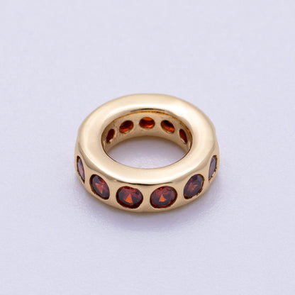 16K Gold Filled 10mm Personalized Round Dotted Birthstone CZ Rondelle Spacer Set | Beads-00248 ~ Beads-00259