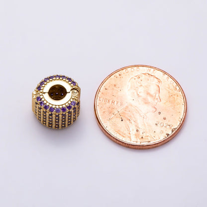 16K Gold Filled 10mm Purple Micro Paved CZ Hinged Clip Wide Bead | Beads-00520
