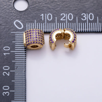16K Gold Filled 10mm Purple Micro Paved CZ Hinged Clip Wide Bead | Beads-00520
