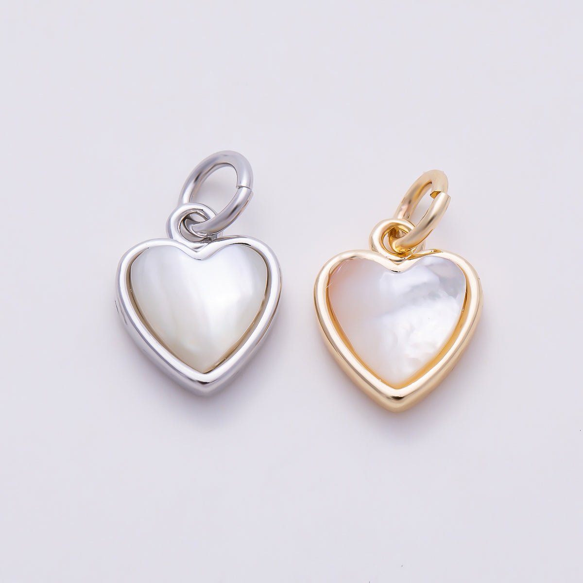 16K Gold Filled 10mm Shell Pearl Heart Bezel Mini Charm in Gold &amp; Silver | Charms-00593 Charms-01519