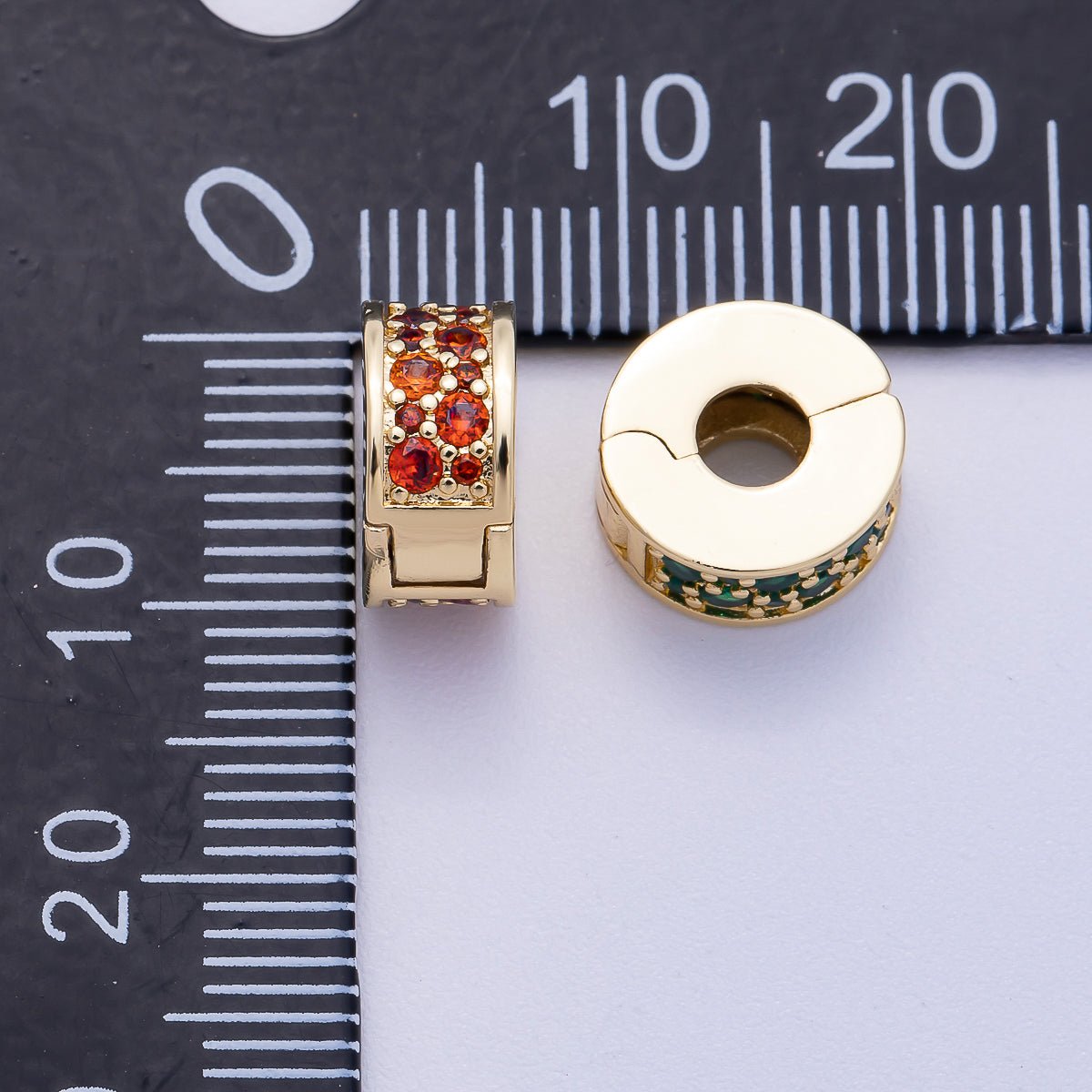 16K Gold Filled 10mm Snap Clip Open Micro Paved CZ Birthstone Spacer Rondelle Personalized Set | Beads-00220 ~ Beads-00231