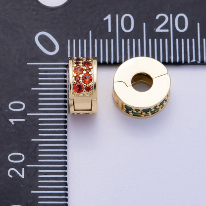 16K Gold Filled 10mm Snap Clip Open Micro Paved CZ Birthstone Spacer Rondelle Personalized Set | Beads-00220 ~ Beads-00231