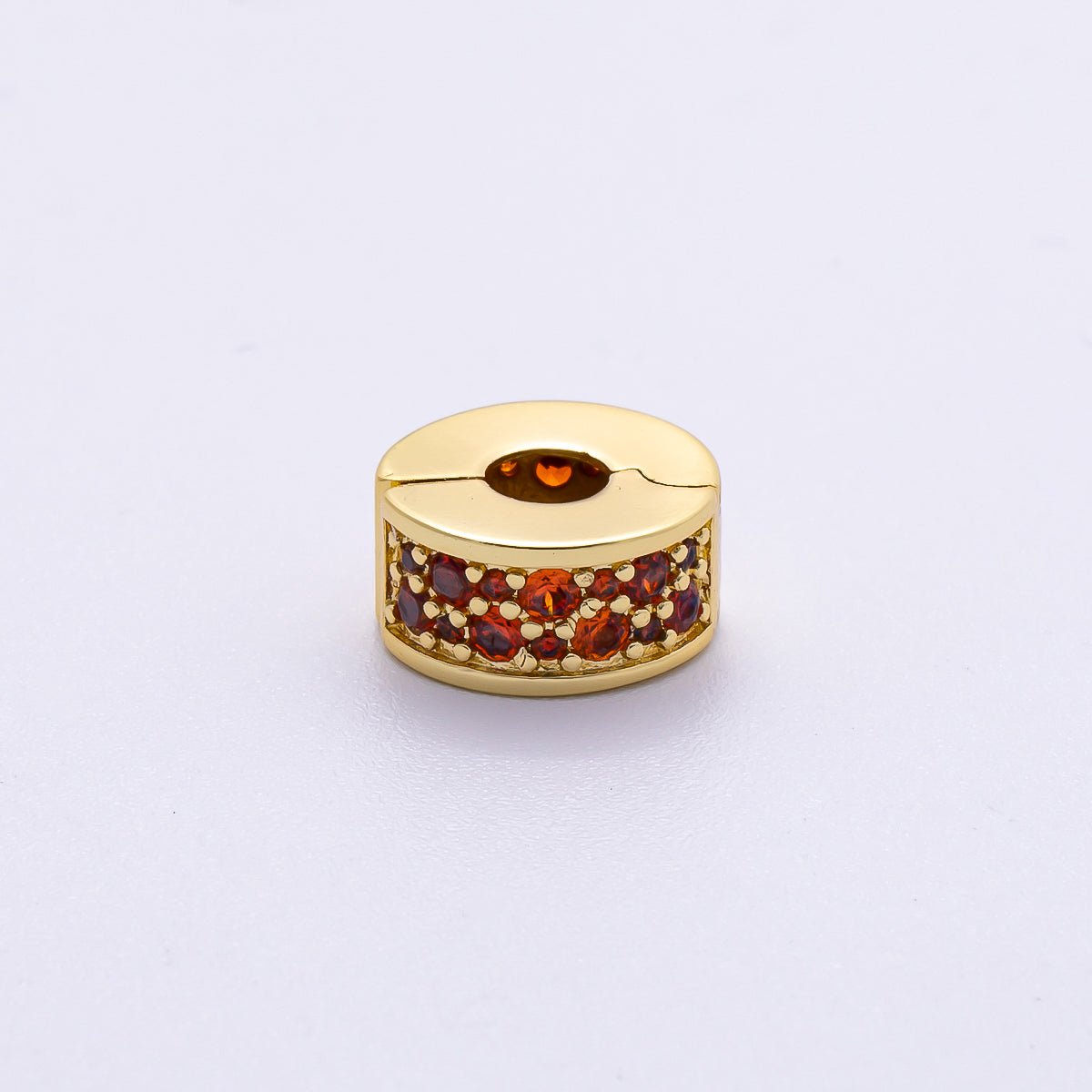 16K Gold Filled 10mm Snap Clip Open Micro Paved CZ Birthstone Spacer Rondelle Personalized Set | Beads-00220 ~ Beads-00231