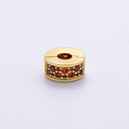16K Gold Filled 10mm Snap Clip Open Micro Paved CZ Birthstone Spacer Rondelle Personalized Set | Beads-00220 ~ Beads-00231