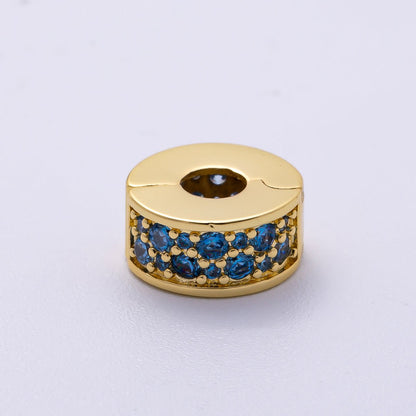 16K Gold Filled 10mm Snap Clip Open Micro Paved CZ Birthstone Spacer Rondelle Personalized Set | Beads-00220 ~ Beads-00231