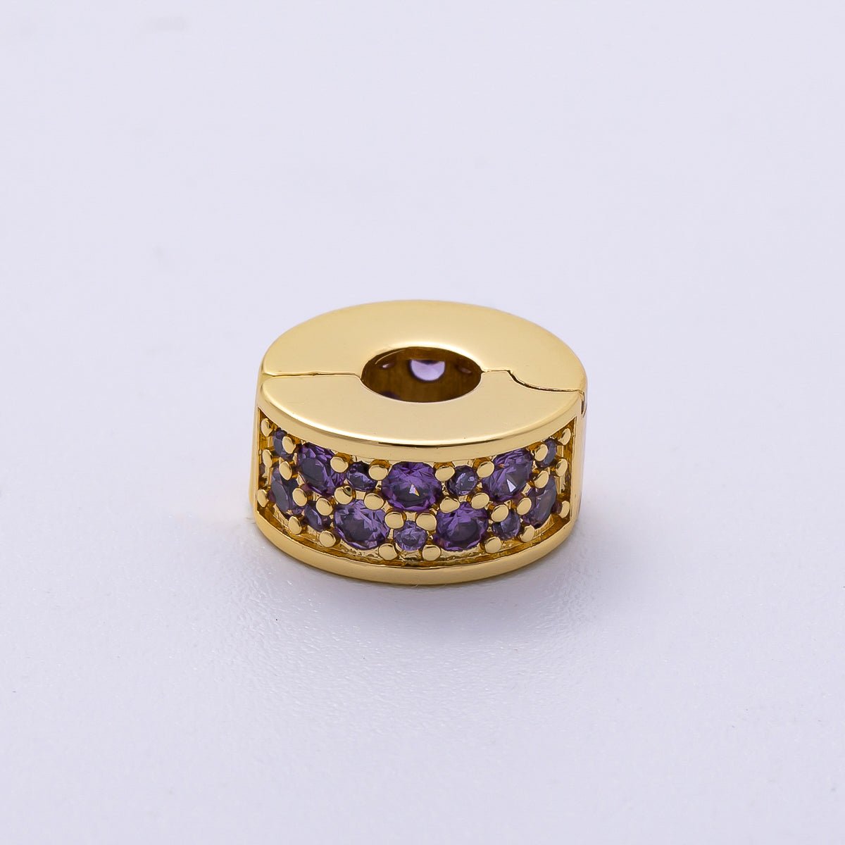 16K Gold Filled 10mm Snap Clip Open Micro Paved CZ Birthstone Spacer Rondelle Personalized Set | Beads-00220 ~ Beads-00231