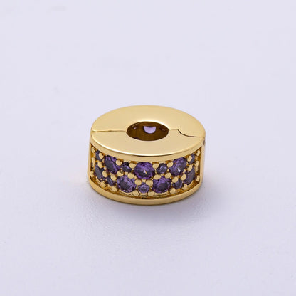 16K Gold Filled 10mm Snap Clip Open Micro Paved CZ Birthstone Spacer Rondelle Personalized Set | Beads-00220 ~ Beads-00231