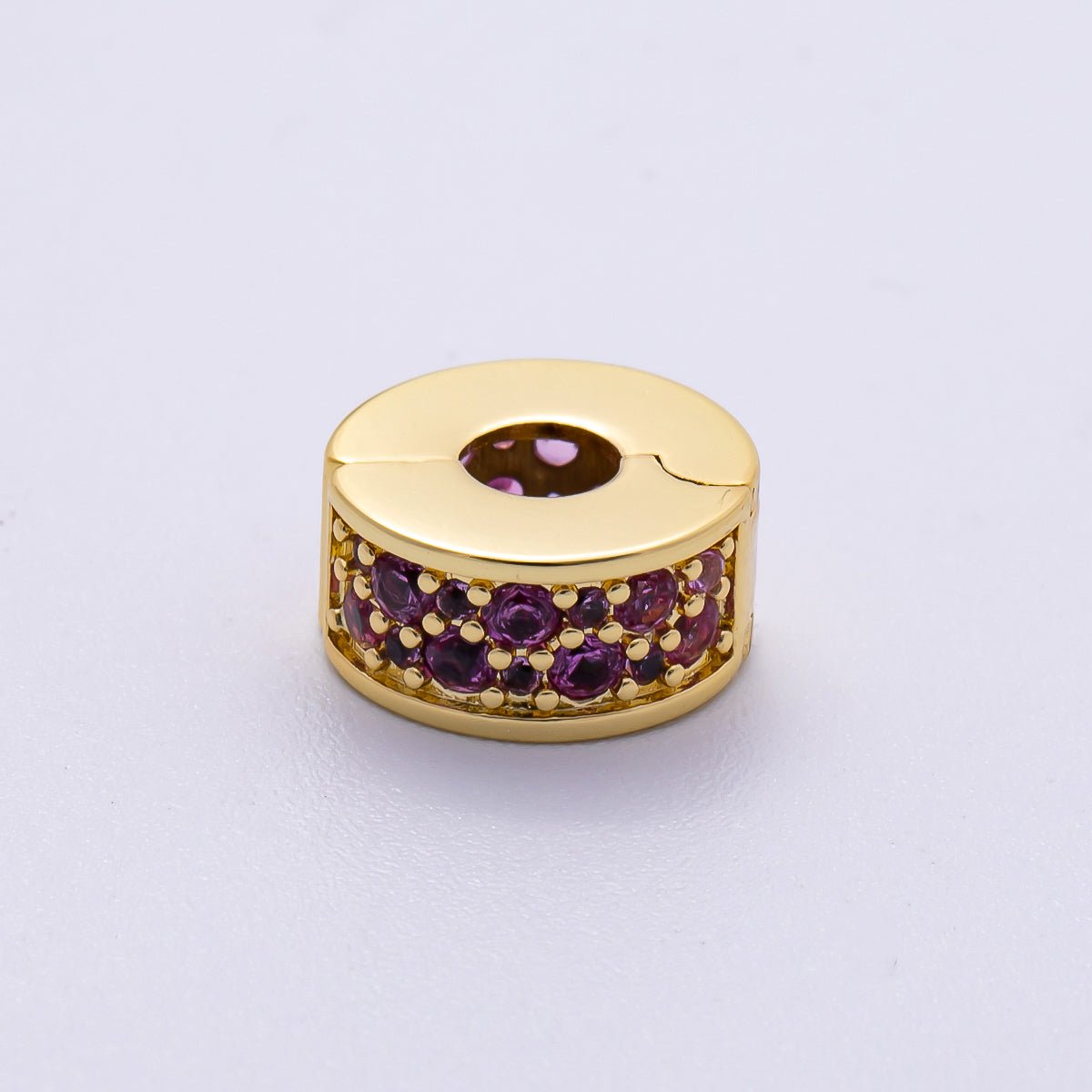 16K Gold Filled 10mm Snap Clip Open Micro Paved CZ Birthstone Spacer Rondelle Personalized Set | Beads-00220 ~ Beads-00231