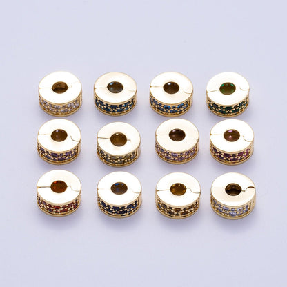 16K Gold Filled 10mm Snap Clip Open Micro Paved CZ Birthstone Spacer Rondelle Personalized Set | Beads-00220 ~ Beads-00231