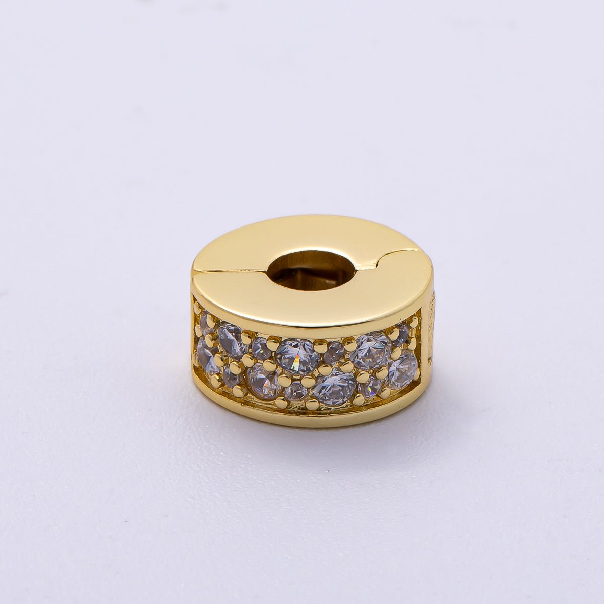 16K Gold Filled 10mm Snap Clip Open Micro Paved CZ Birthstone Spacer Rondelle Personalized Set | Beads-00220 ~ Beads-00231