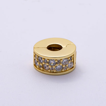 16K Gold Filled 10mm Snap Clip Open Micro Paved CZ Birthstone Spacer Rondelle Personalized Set | Beads-00220 ~ Beads-00231