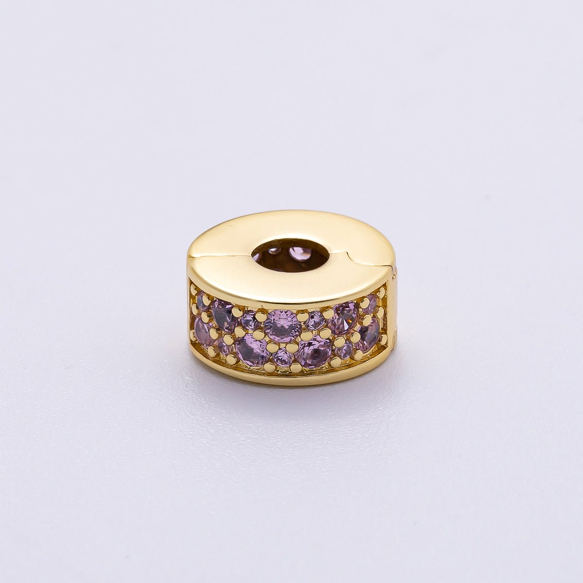 16K Gold Filled 10mm Snap Clip Open Micro Paved CZ Birthstone Spacer Rondelle Personalized Set | Beads-00220 ~ Beads-00231