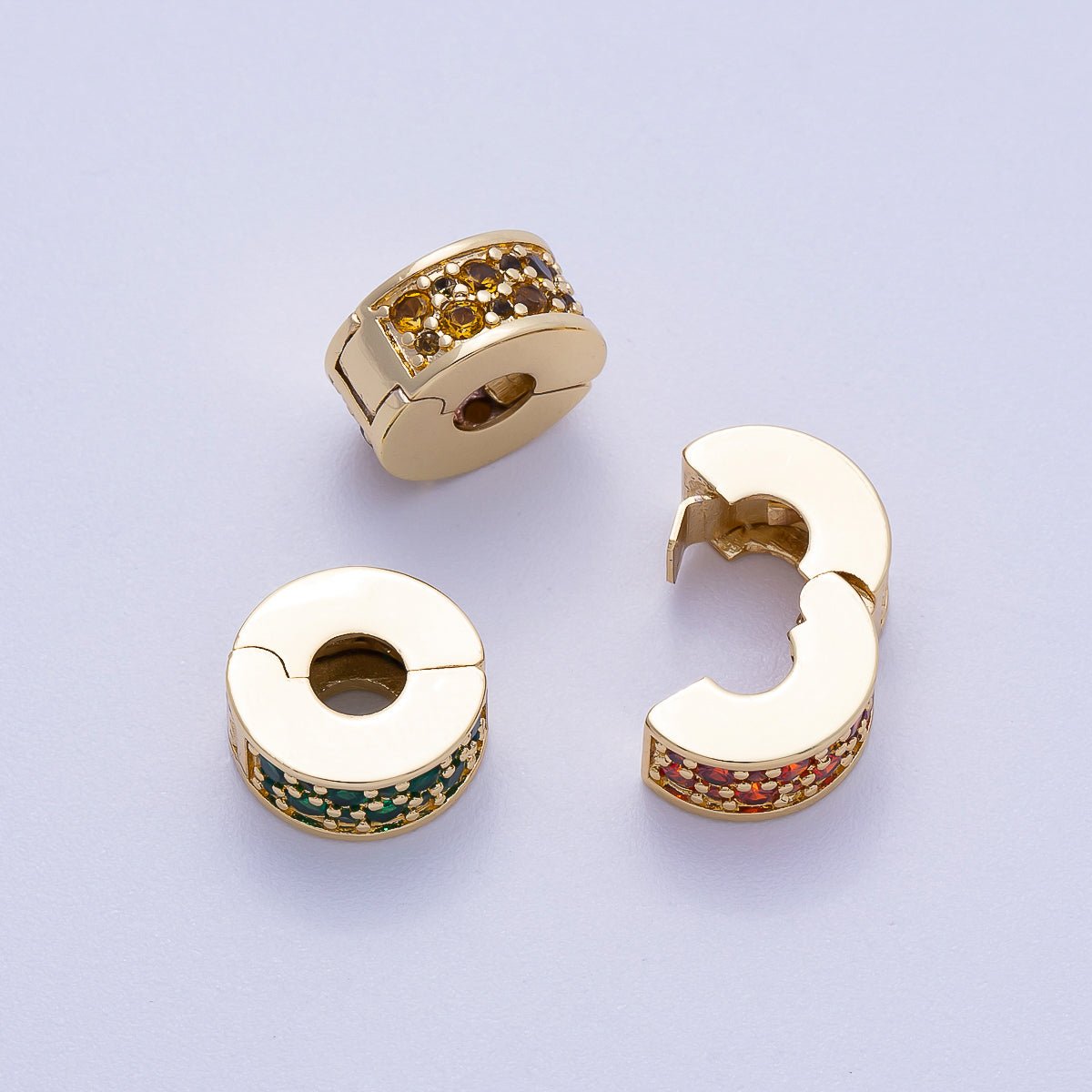 16K Gold Filled 10mm Snap Clip Open Micro Paved CZ Birthstone Spacer Rondelle Personalized Set | Beads-00220 ~ Beads-00231