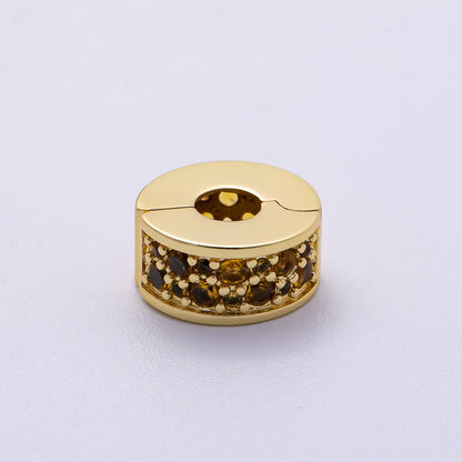 16K Gold Filled 10mm Snap Clip Open Micro Paved CZ Birthstone Spacer Rondelle Personalized Set | Beads-00220 ~ Beads-00231