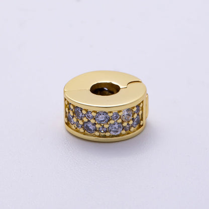 16K Gold Filled 10mm Snap Clip Open Micro Paved CZ Birthstone Spacer Rondelle Personalized Set | Beads-00220 ~ Beads-00231