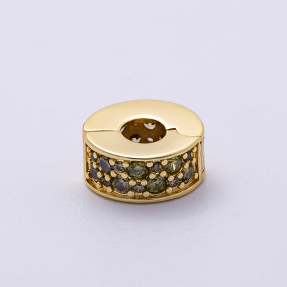 16K Gold Filled 10mm Snap Clip Open Micro Paved CZ Birthstone Spacer Rondelle Personalized Set | Beads-00220 ~ Beads-00231