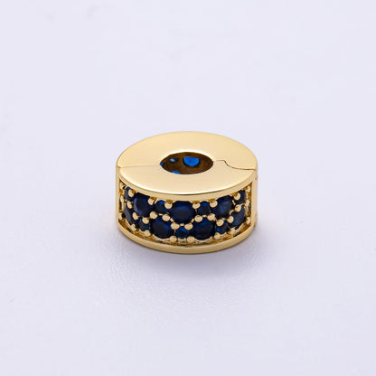 16K Gold Filled 10mm Snap Clip Open Micro Paved CZ Birthstone Spacer Rondelle Personalized Set | Beads-00220 ~ Beads-00231