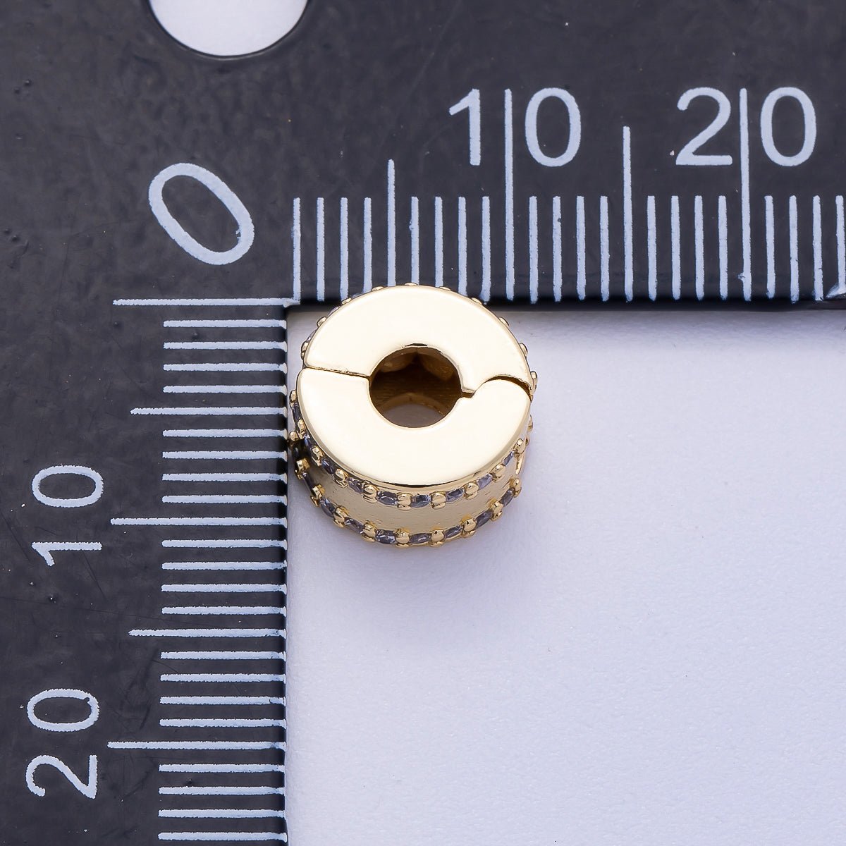 16K Gold Filled 10mm Snap Clip Open Micro Paved CZ Spacer Rondelle | Beads-00234
