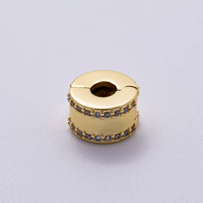16K Gold Filled 10mm Snap Clip Open Micro Paved CZ Spacer Rondelle | Beads-00234