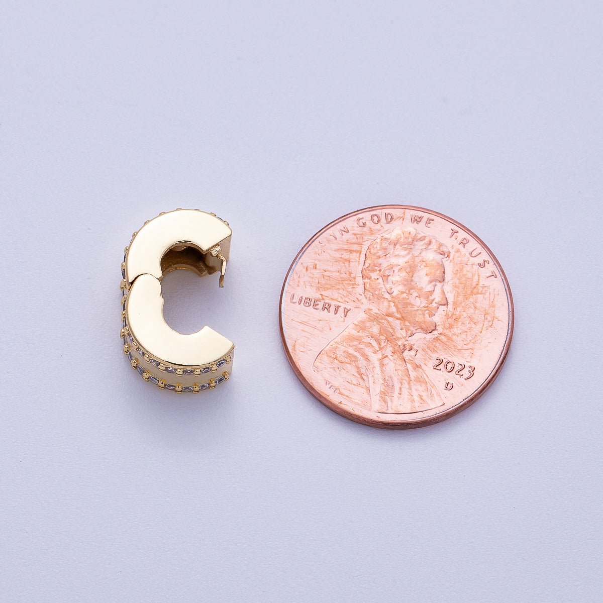 16K Gold Filled 10mm Snap Clip Open Micro Paved CZ Spacer Rondelle | Beads-00234