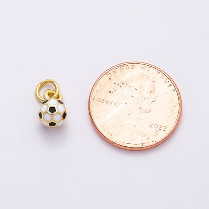 16K Gold Filled 10mm Soccer Ball Enamel Charm | Charms-00746