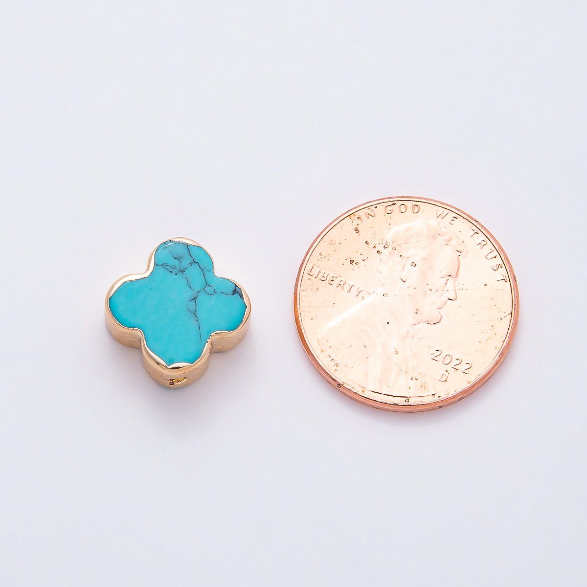 16K Gold Filled 10mm Teal Blue Turquoise Gemstone Foil Clover Spacer Bead | Beads-00324
