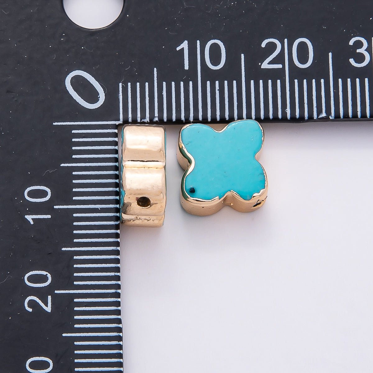 16K Gold Filled 10mm Teal Blue Turquoise Gemstone Foil Clover Spacer Bead | Beads-00324