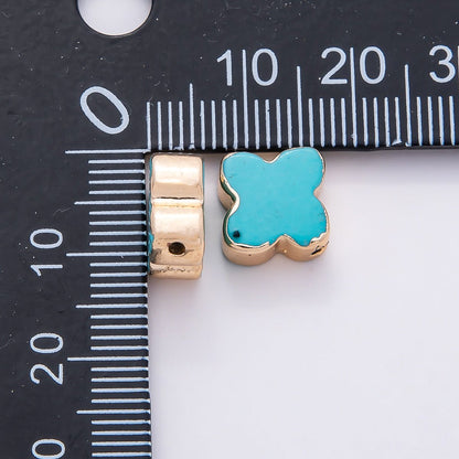 16K Gold Filled 10mm Teal Blue Turquoise Gemstone Foil Clover Spacer Bead | Beads-00324