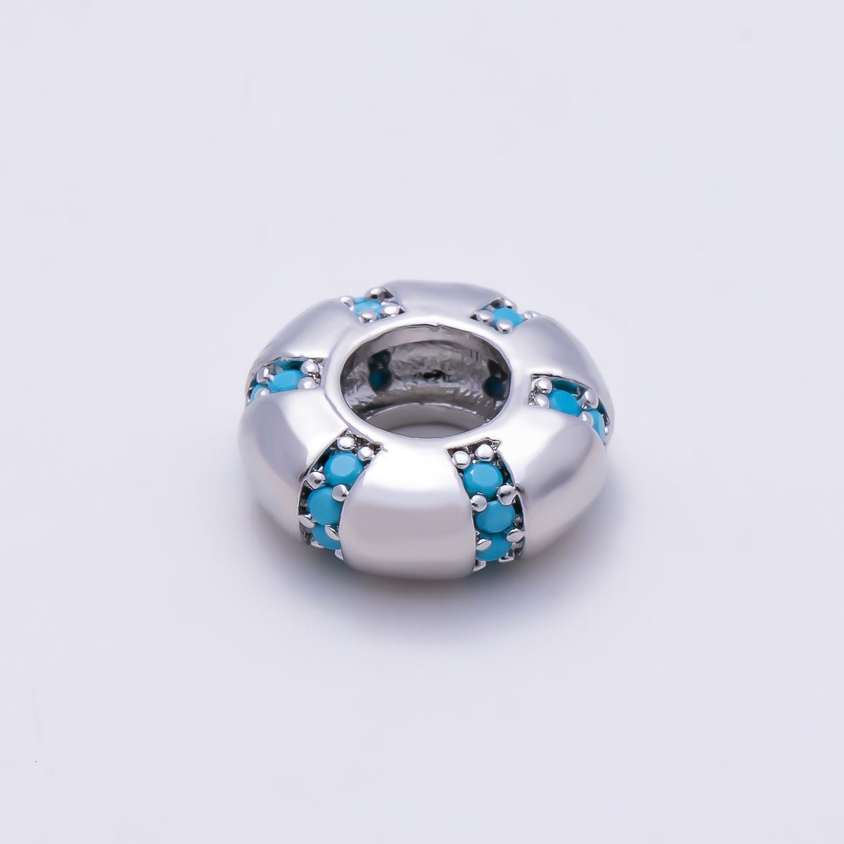 16K Gold Filled 10mm Turquoise Micro Paved Lined Rondelle Bead in Gold &amp; Silver | Beads-00516 Beads-00517