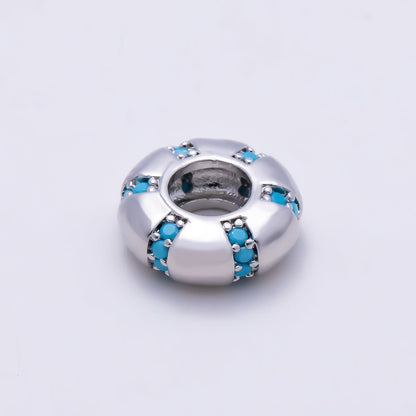 16K Gold Filled 10mm Turquoise Micro Paved Lined Rondelle Bead in Gold &amp; Silver | Beads-00516 Beads-00517