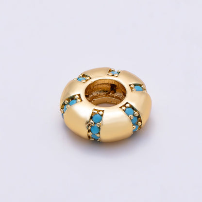 16K Gold Filled 10mm Turquoise Micro Paved Lined Rondelle Bead in Gold &amp; Silver | Beads-00516 Beads-00517