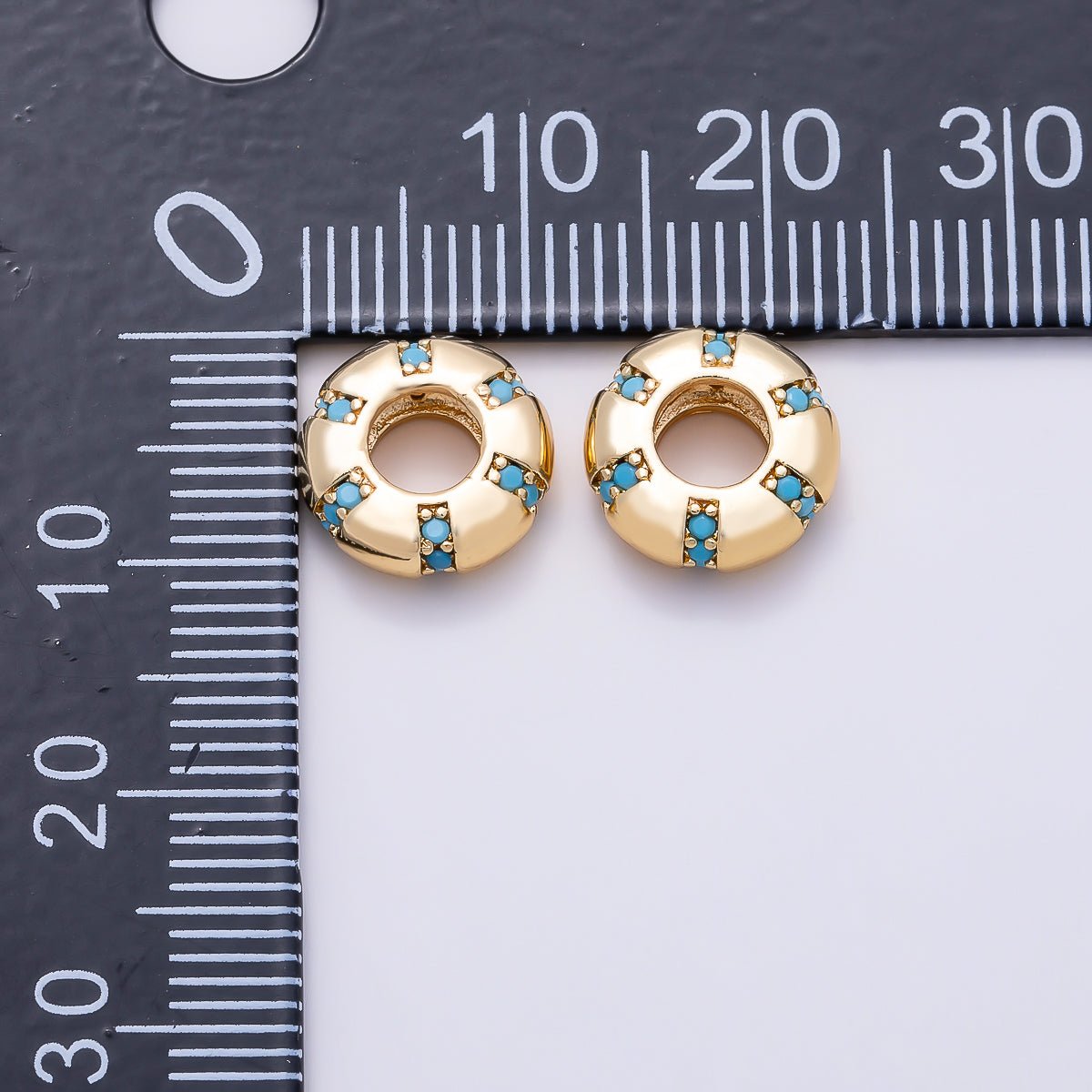 16K Gold Filled 10mm Turquoise Micro Paved Lined Rondelle Bead in Gold &amp; Silver | Beads-00516 Beads-00517