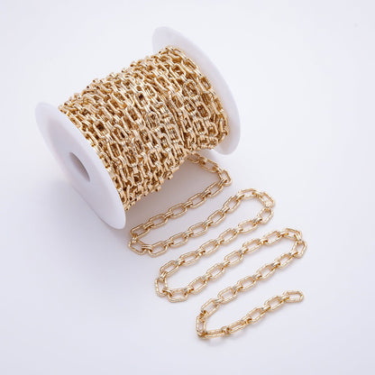 16K Gold Filled 10mm x 6mm Lined Paperclip w Double Cable Link Unfinished Chain by Yard | Roll-01894