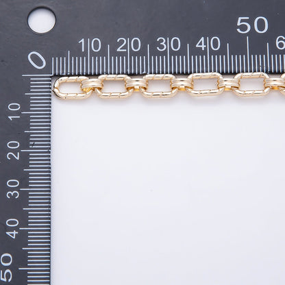 16K Gold Filled 10mm x 6mm Lined Paperclip w Double Cable Link Unfinished Chain by Yard | Roll-01894