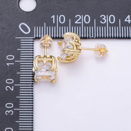 16K Gold Filled 11.5mm Clear CZ Baguette Claw Prong Stud | Earrings-00693