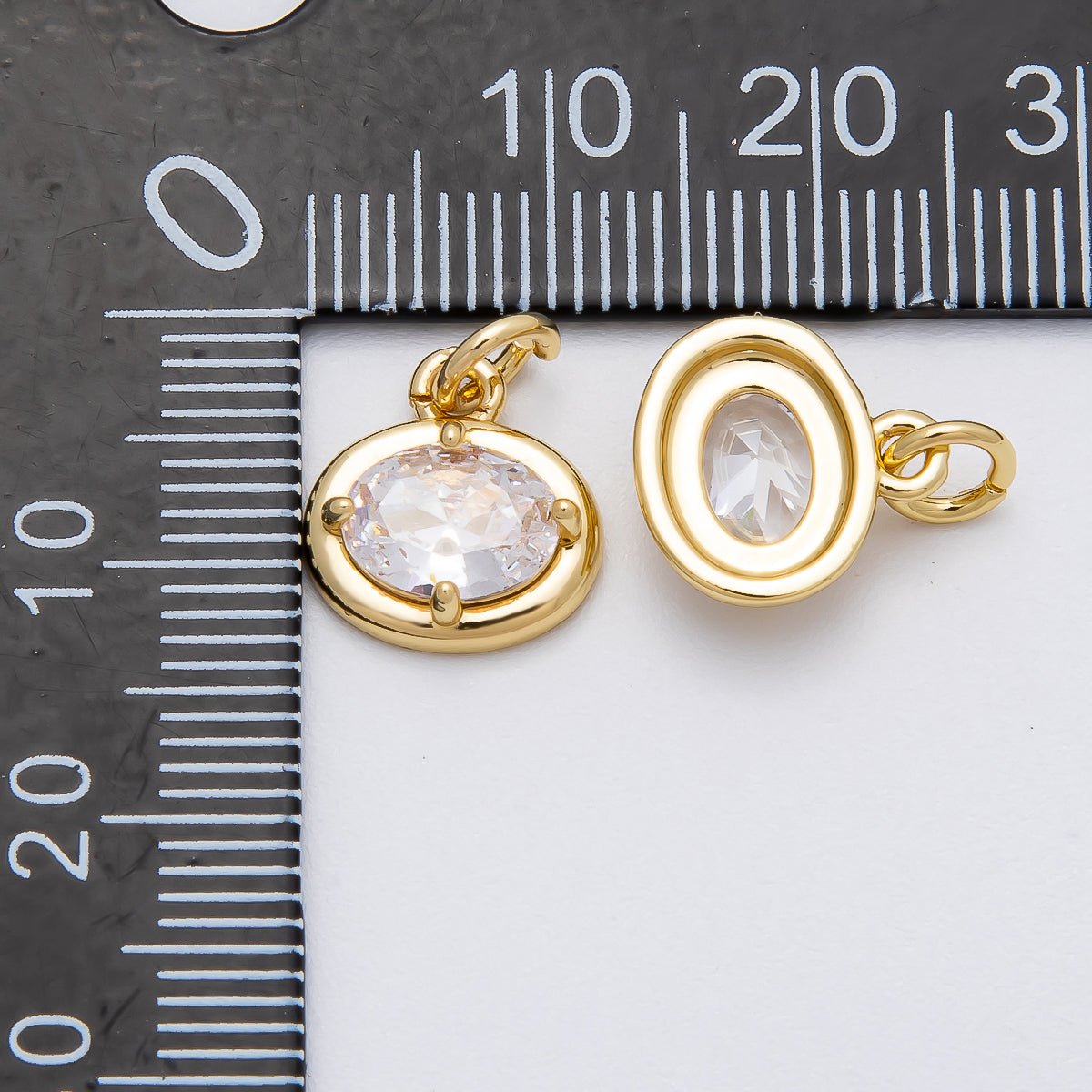 16K Gold Filled 11.5mm Clear CZ Bezel Oval Solitaire Mini Charm | Charms-00472