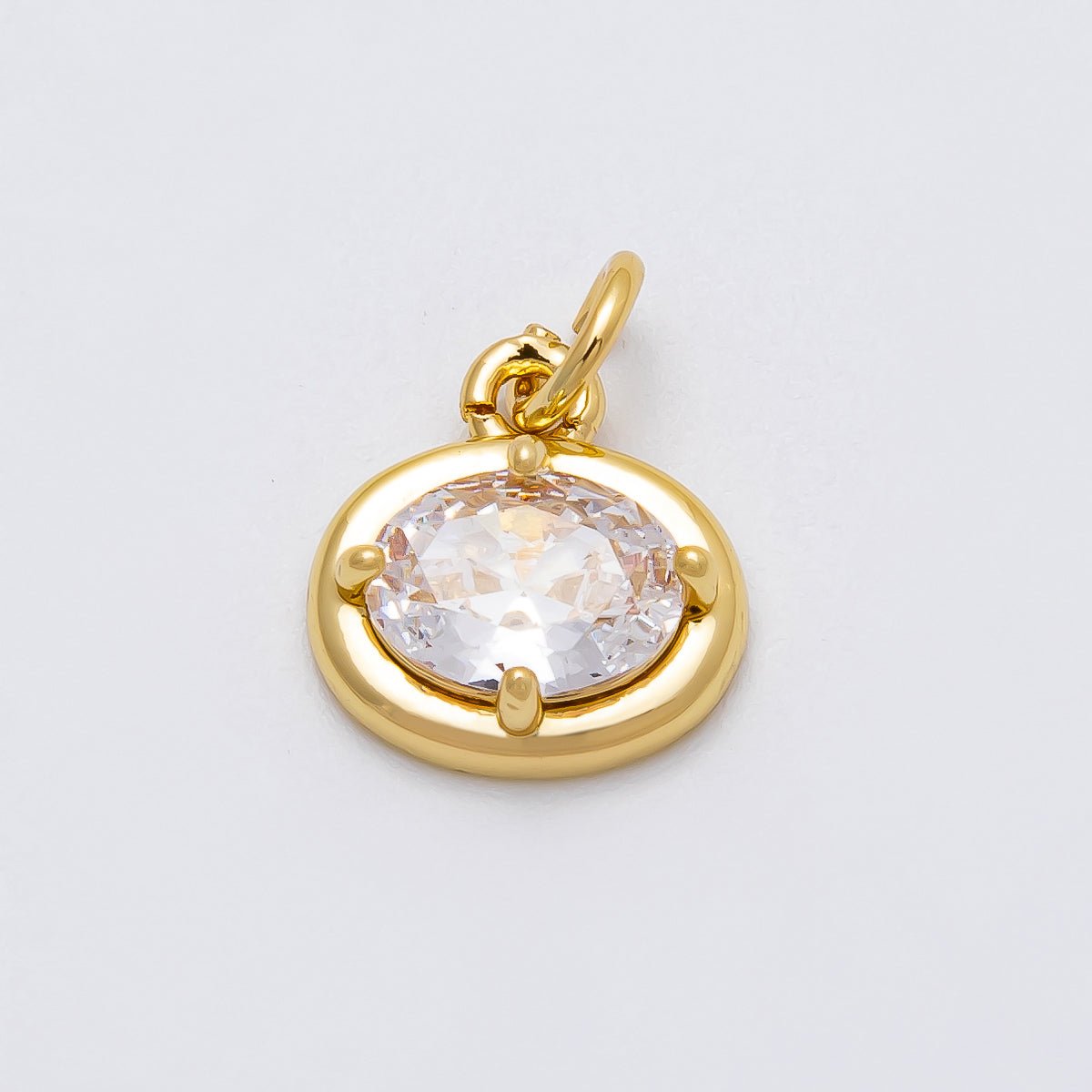 16K Gold Filled 11.5mm Clear CZ Bezel Oval Solitaire Mini Charm | Charms-00472
