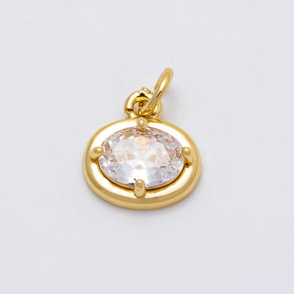 16K Gold Filled 11.5mm Clear CZ Bezel Oval Solitaire Mini Charm | Charms-00472