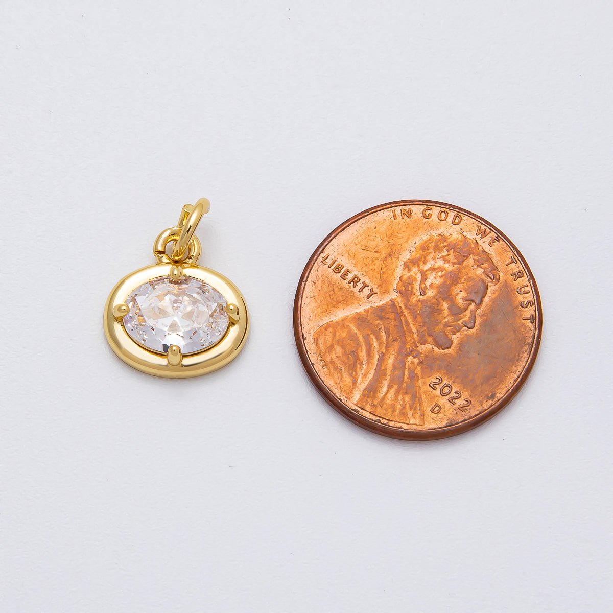 16K Gold Filled 11.5mm Clear CZ Bezel Oval Solitaire Mini Charm | Charms-00472