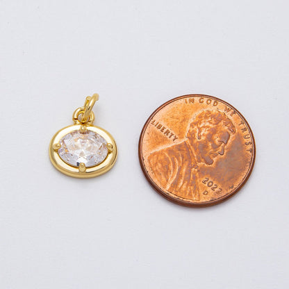 16K Gold Filled 11.5mm Clear CZ Bezel Oval Solitaire Mini Charm | Charms-00472